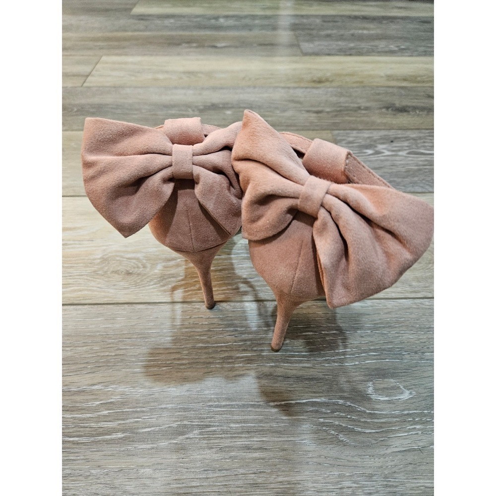 Lulus Dusty Rose Bow Suede Stiletto Heels Strappy Ankle Size 8.5 - Picture 3 of 6